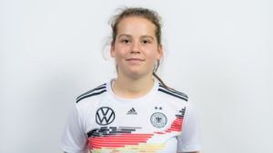 DUISBURG, GERMANY - NOVEMBER 03: Jonna Brengel poses during girls U16 Germany Team Presentation on November 3, 2019 in Duisburg, Germany. (Photo by Jörg Schüler/Getty Images for DFB)